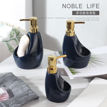 Load image into Gallery viewer, Ceramic Dual-use Liquid Soap Dispenser Bathroom Lotion Bottle Detergent Hand Sanitizer Bottle with Sponge storage rack