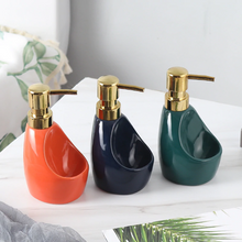 Load image into Gallery viewer, Ceramic Dual-use Liquid Soap Dispenser Bathroom Lotion Bottle Detergent Hand Sanitizer Bottle with Sponge storage rack
